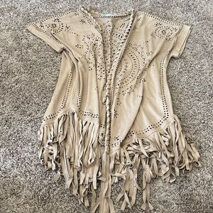 Faux Suede Western Kimono Cardigan